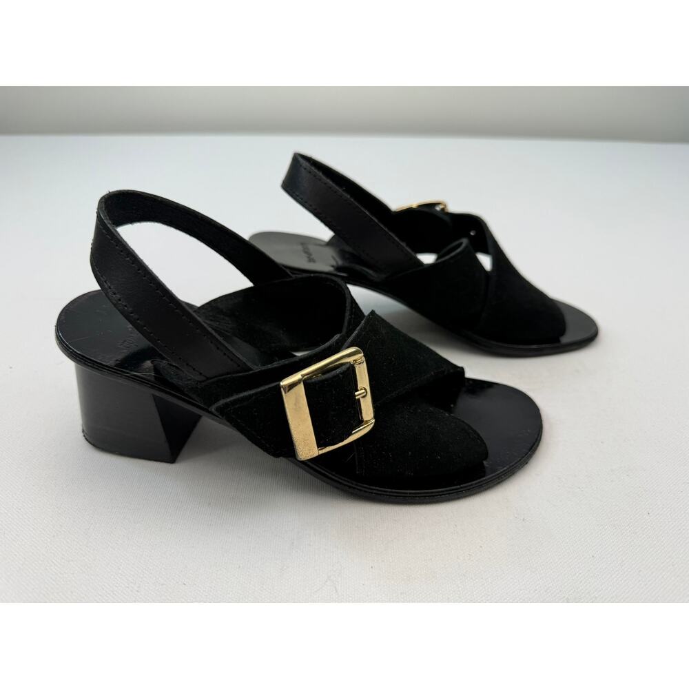 Tipe E Tacchi Black Suede Gold Buckle Sandals Womens‎ Size 37 Made in Italy